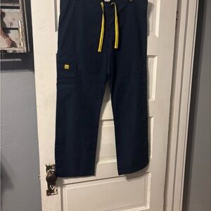 SB Scrubs Navy Blue Straight Leg Pants with Yellow Drawstring
